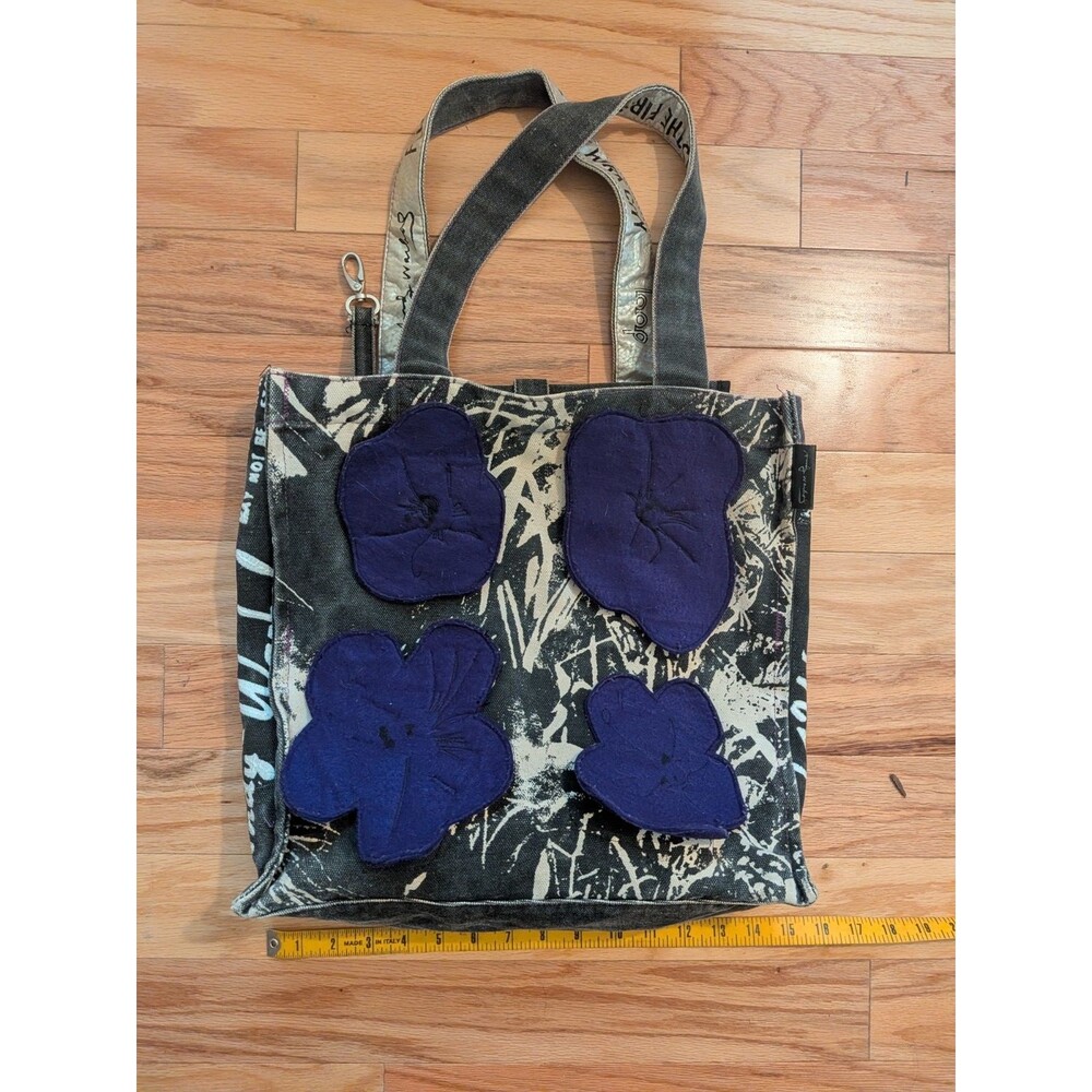 Andy Warhol x Loop Totebag Black White Silver Handles and Purple Felt Flowers